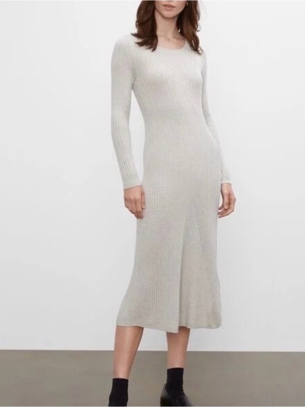 Club Monaco Cream Ribbed Midi Dress